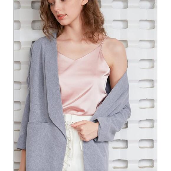 NWT Womens Pink Silk Satin Cami Plain Strappy Blouse‎ Spaghetti Strap Top - Picture 3 of 5